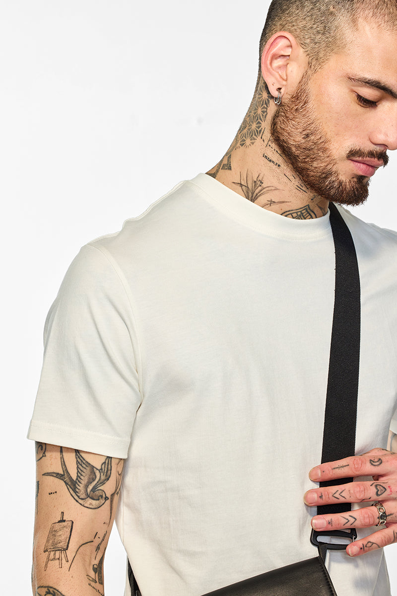 Core Lab Off White Solid Slim Fit T-Shirt