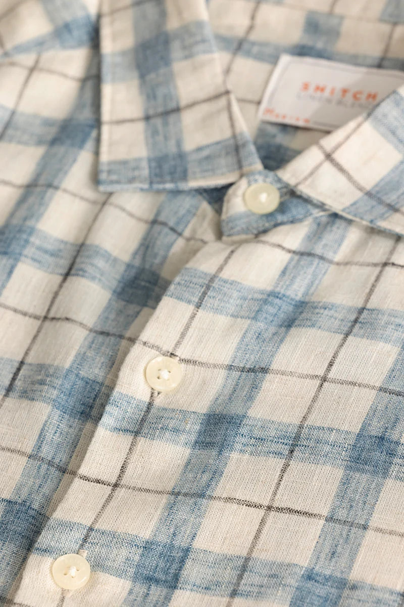 Light Blue Linen Blend Checks Shirt