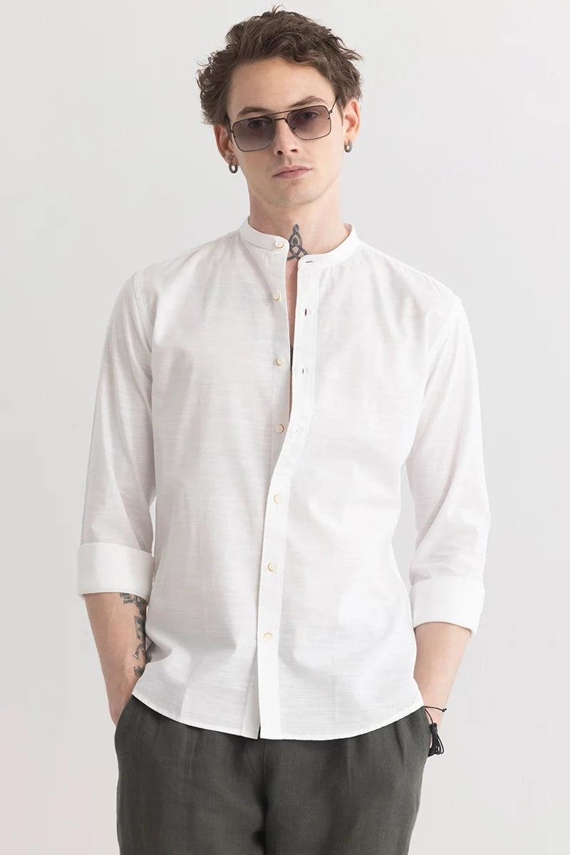 Buy Men's Mandarique White Linen Blend Shirt Online | Snitch – SNITCH