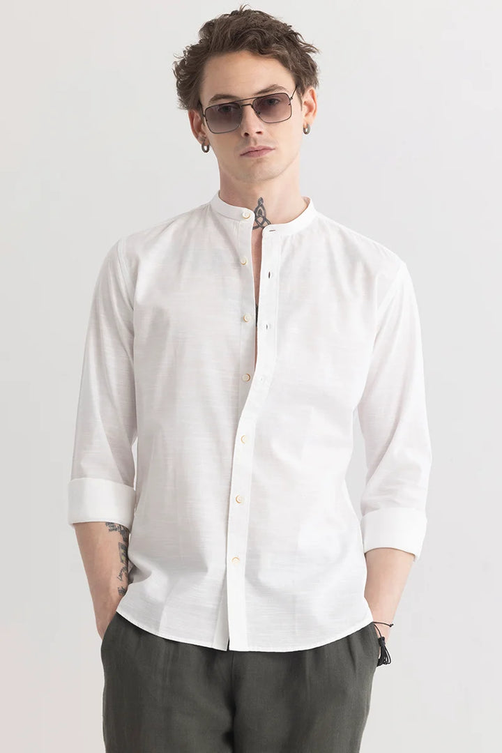 Mandarique White Linen Blend Shirt