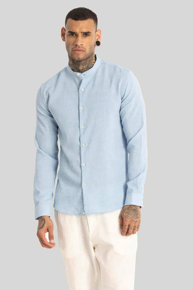 Light Blue Mandarin Linen Shirt