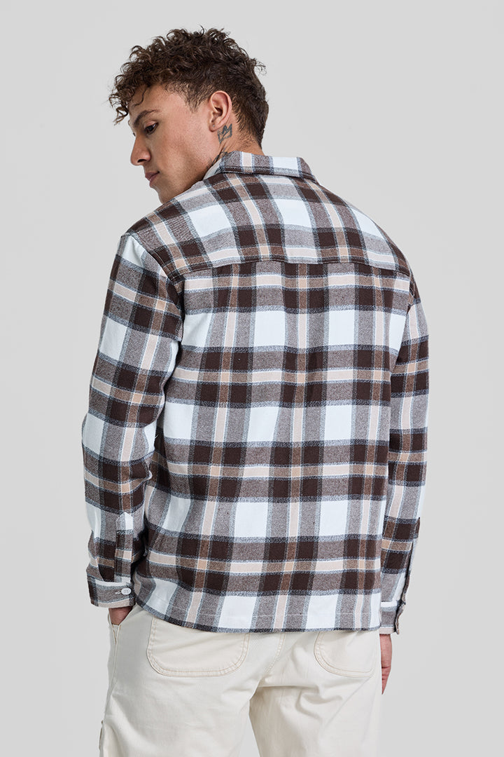 Brown Plaid Box Fit Flannel Shirt