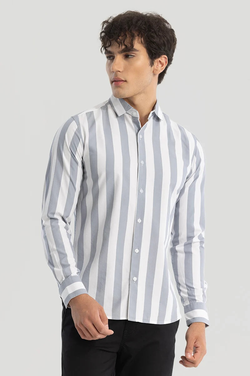 Grey Slim Fit Stripes Shirt