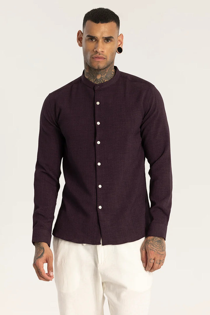 Purple Mandarin Linen Shirt