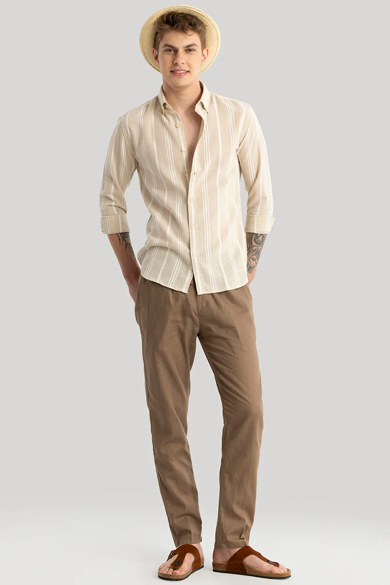 Yves Beige Stripes Linen Shirt