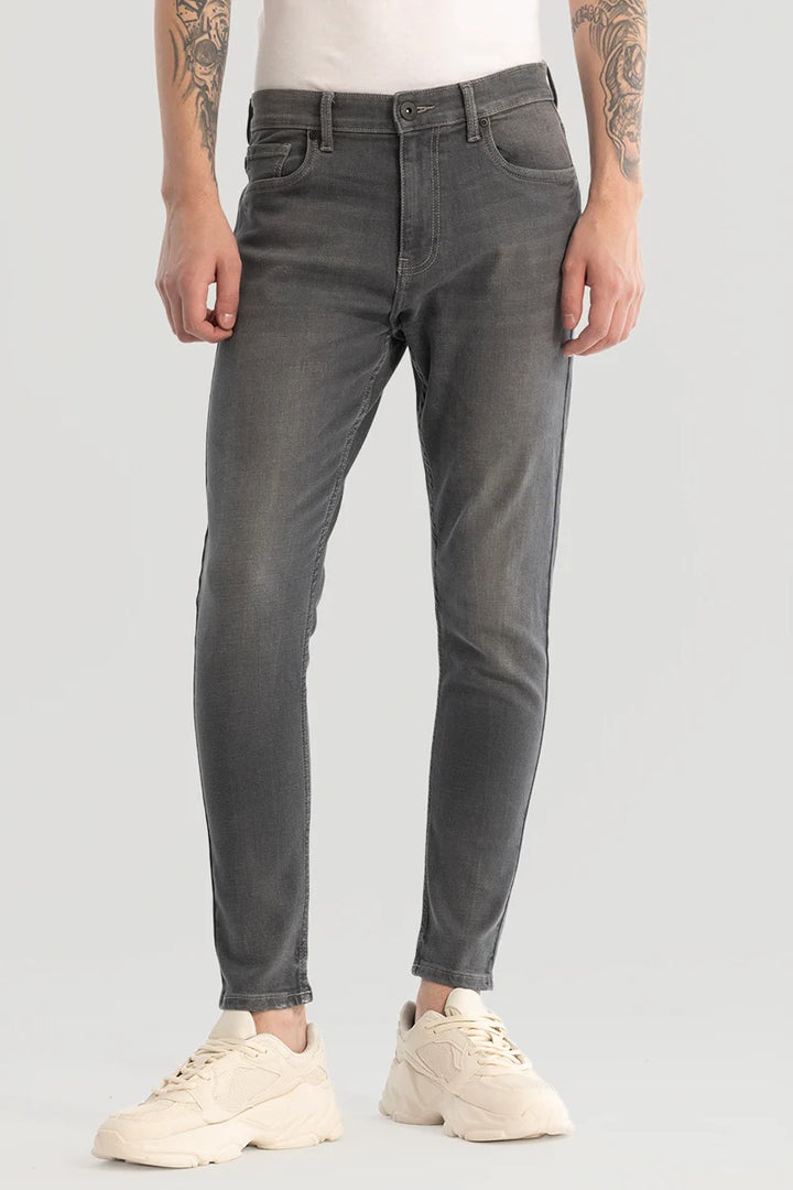 Grey Plain Skinny Fit Jeans