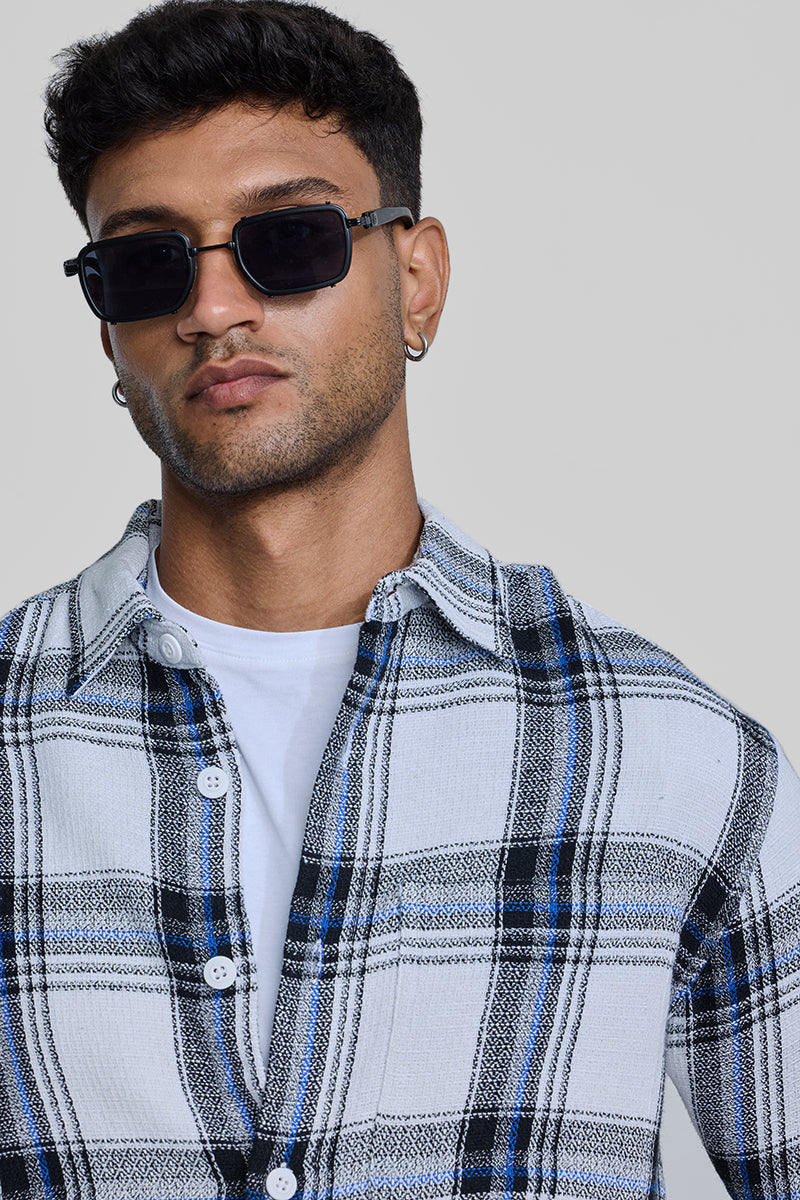 Light Blue Box Fit Plaid Shirt