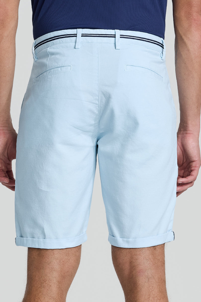 Light Blue Plain Linen Regular Fit Shorts