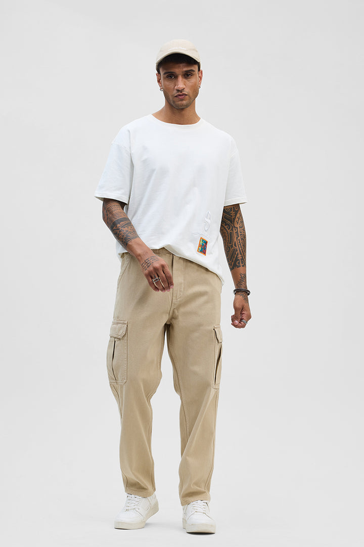 Beige Comfort Fit Cargo Jeans