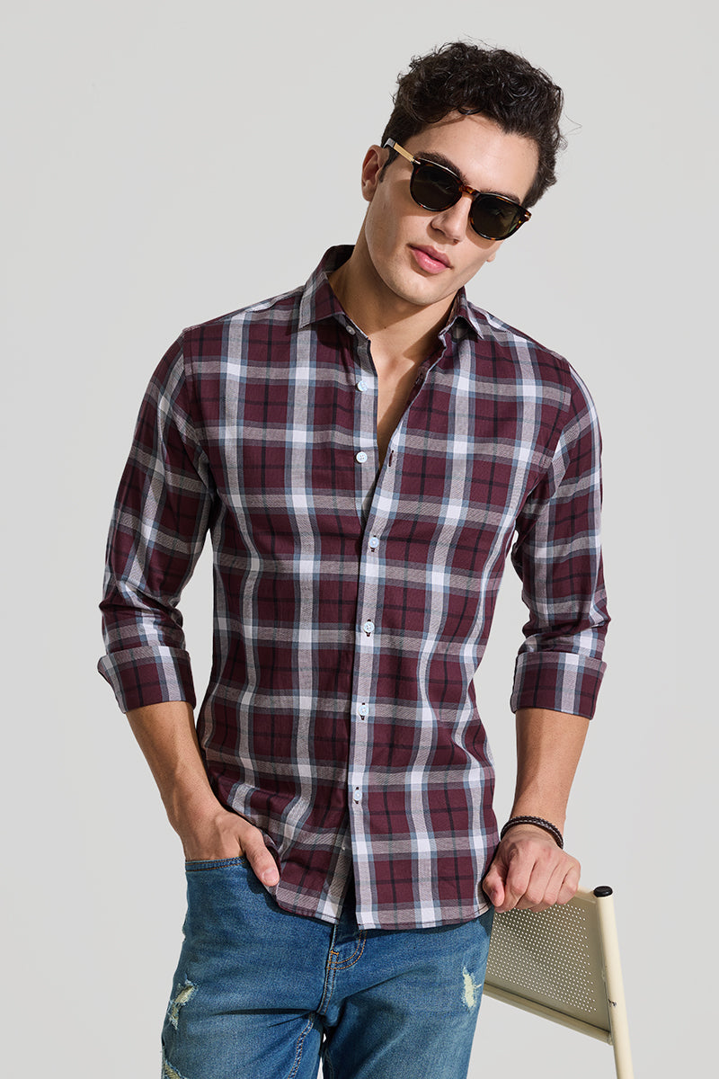 Burgundy Checks Slim Fit Shirt