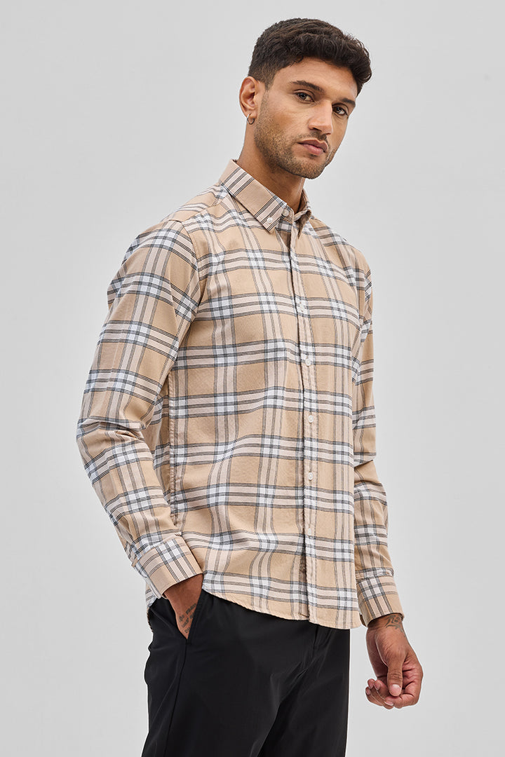 Beige Checks Slim Fit Shirt