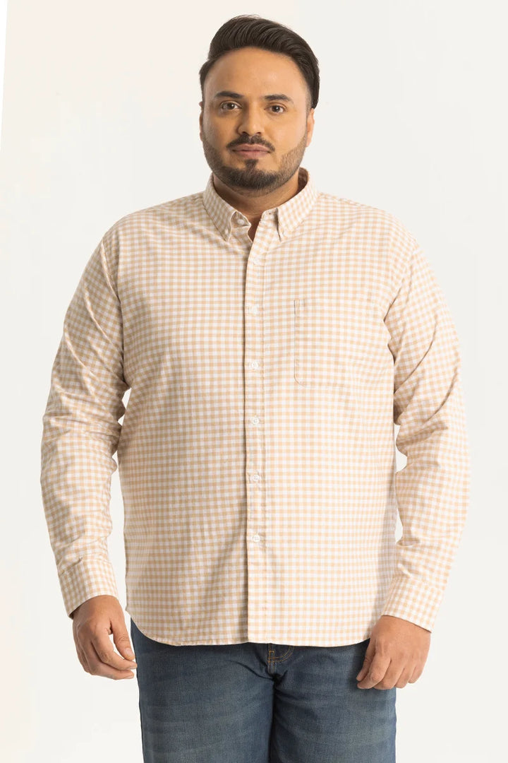 Beige Oxford Checks Plus Size Shirt