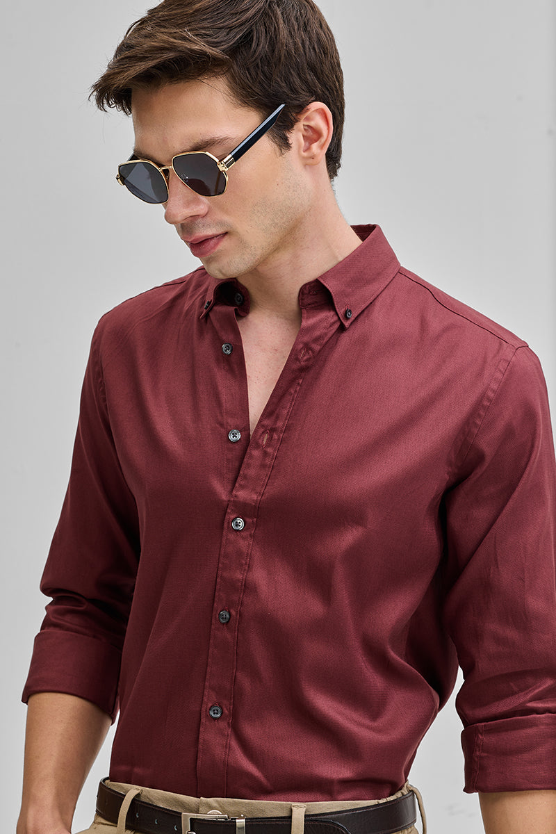 Maroon Solid Twill Shirt