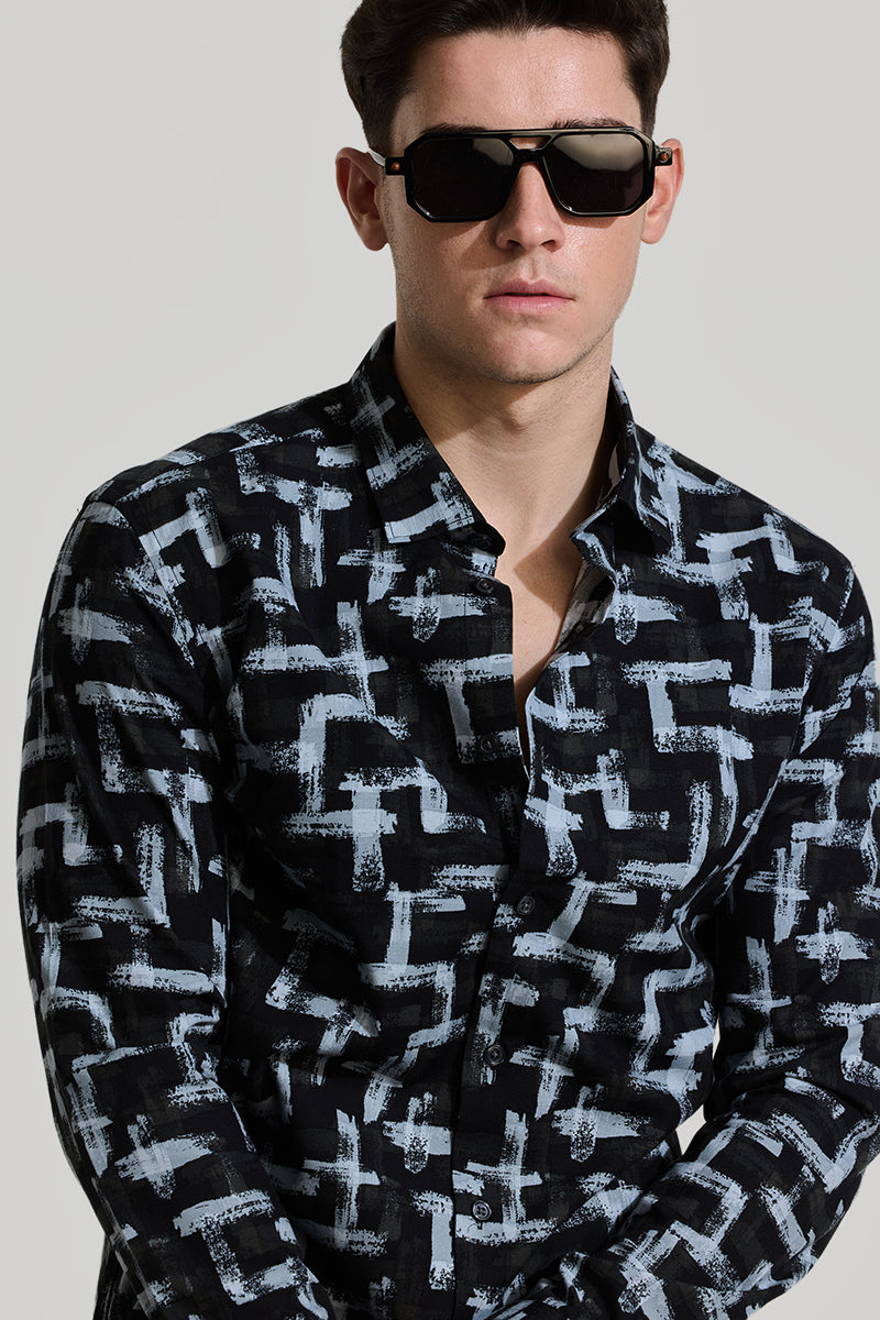 Black Abstract Slim Fit Shirt