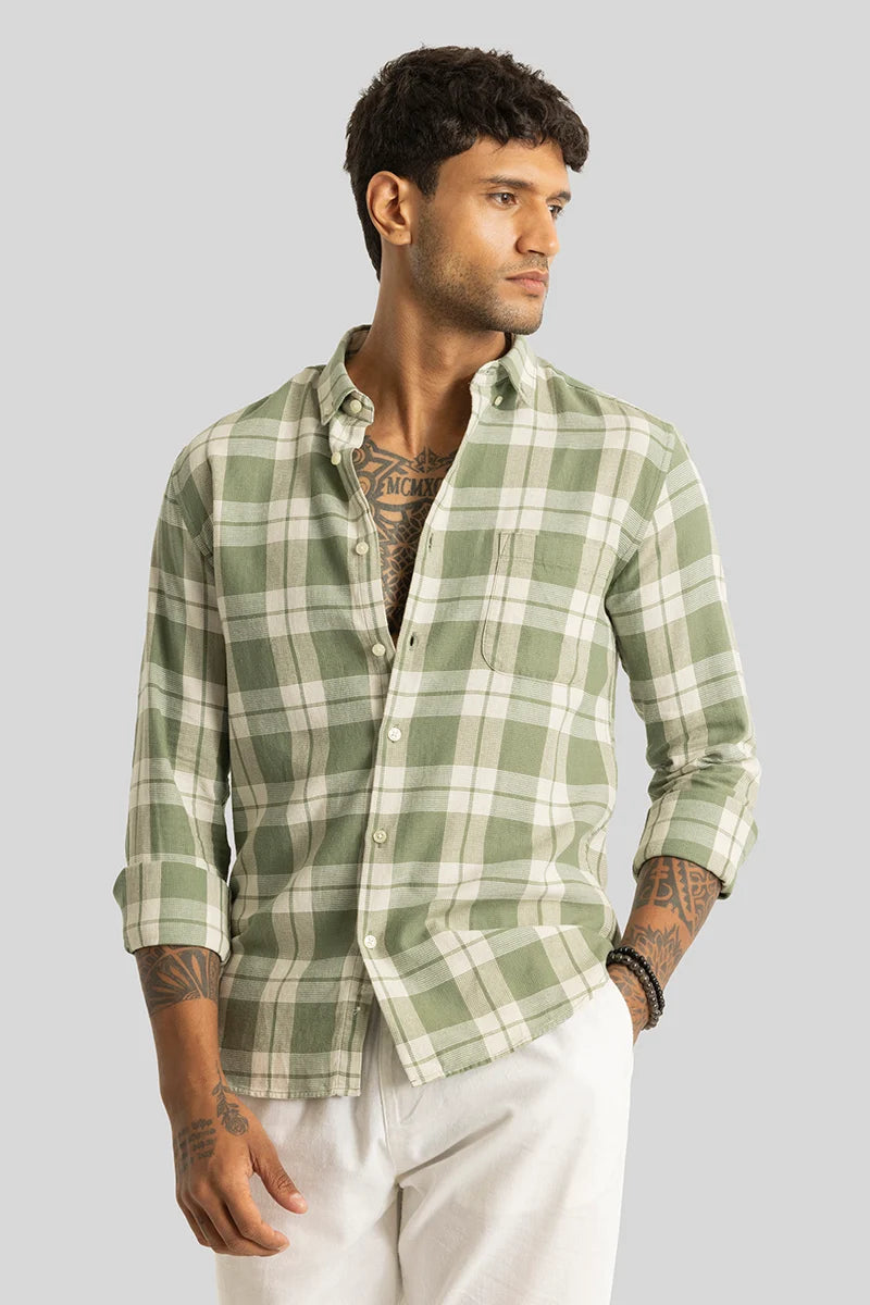 Beacon Green Checks Linen Shirt