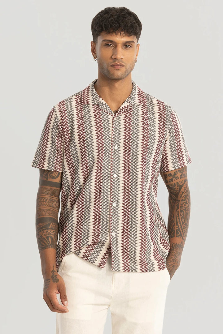 Cream Self Design Stripes Shirt