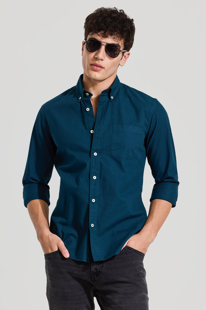 Teal Slim Fit Solid Shirt