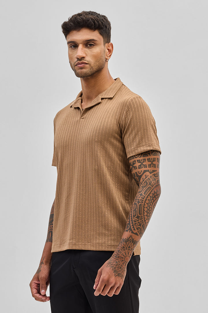 Light Brown Textured Cuban T-Shirt