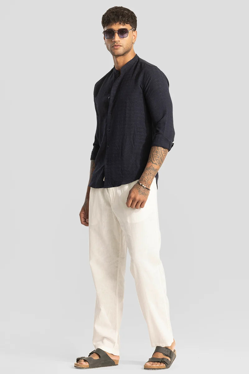 Navy Mandarin Textured Shirt