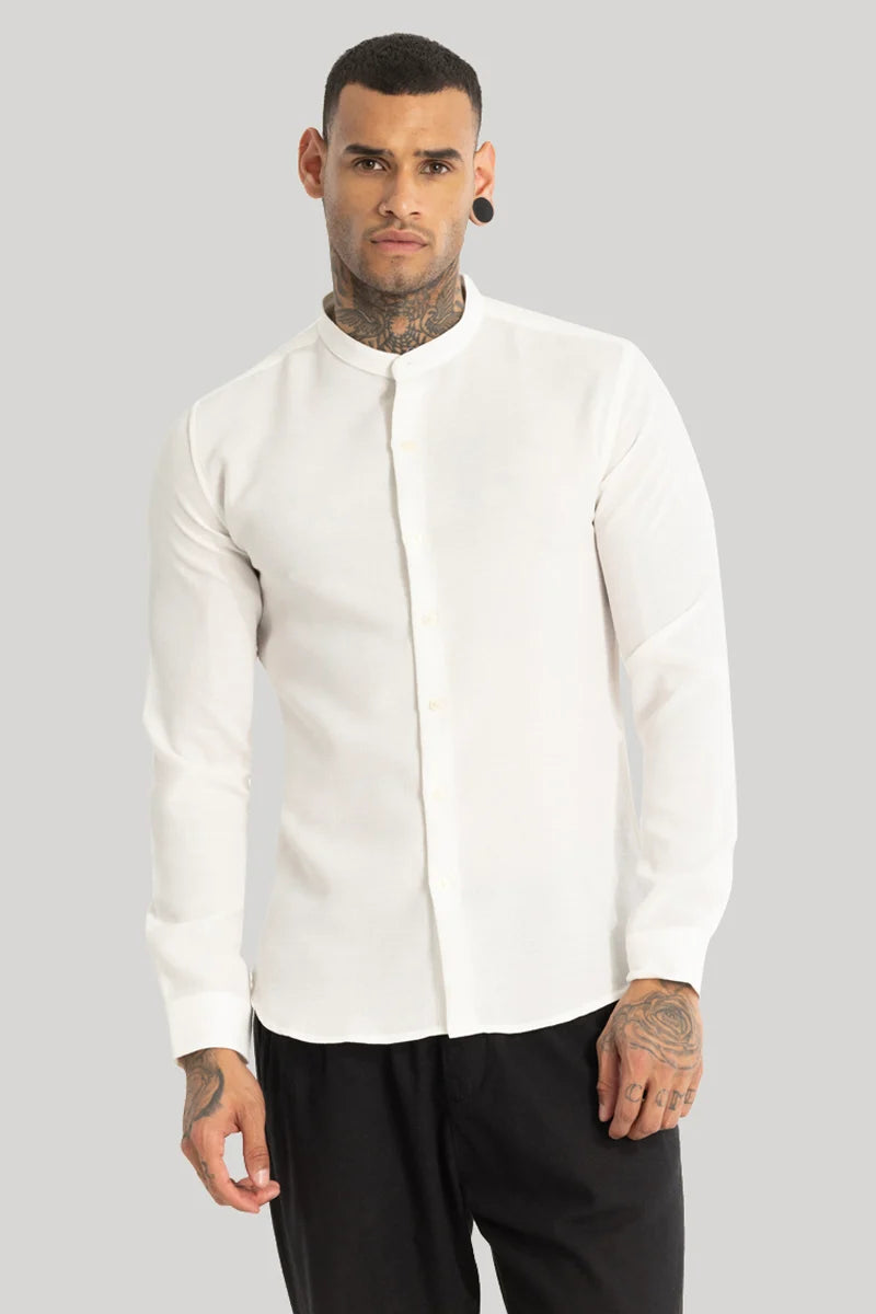 White Mandarin Linen Shirt