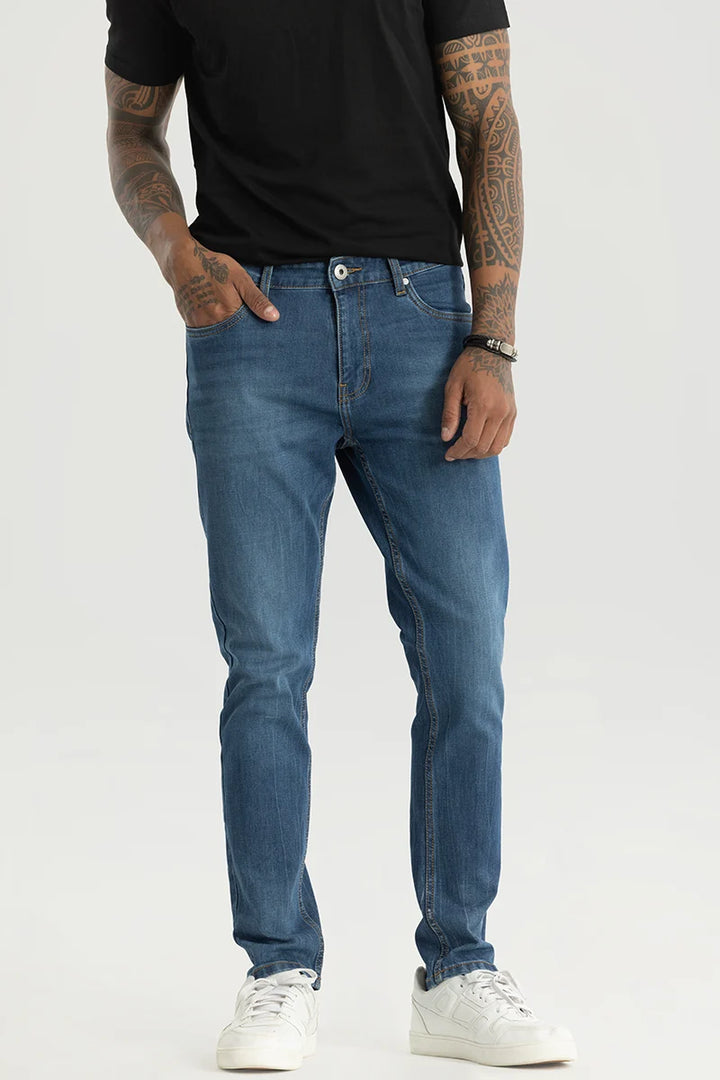 Slick Dark Blue Plain Slim Fit Jeans