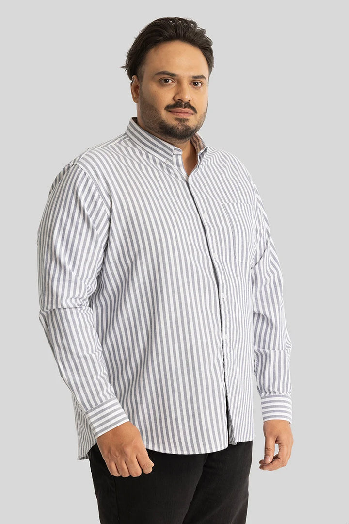 Fortunato Greyish Blue Stripes Plus Size Shirt