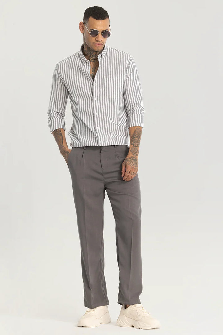 Grey Plain Relaxed Fit Trousers