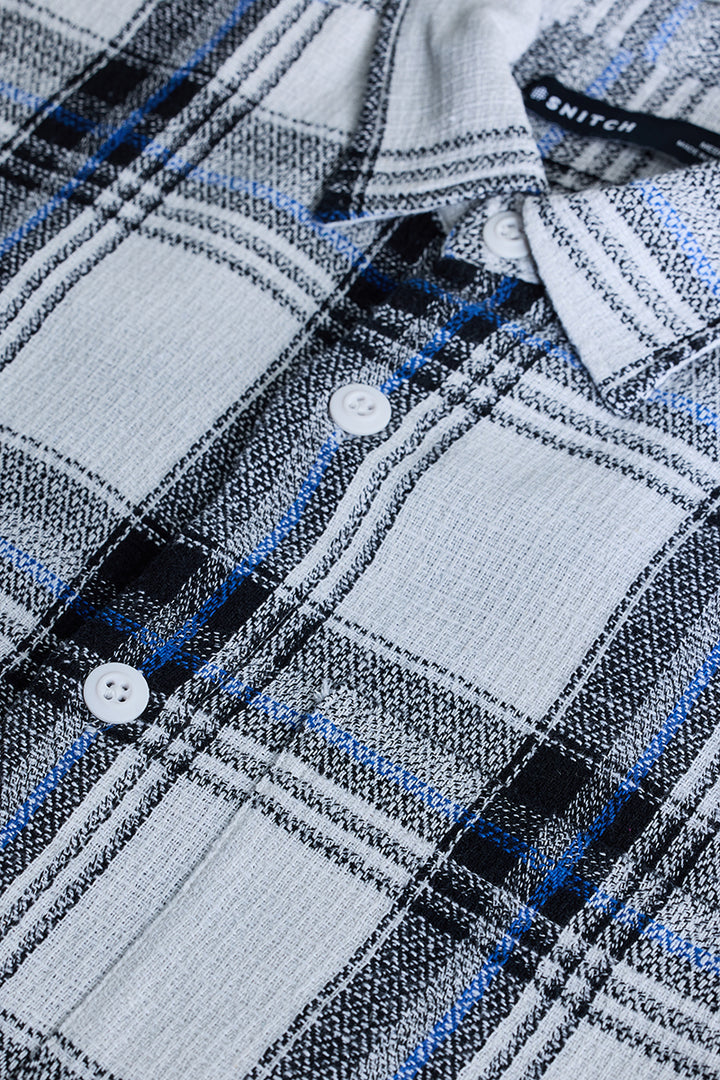 Light Blue Box Fit Plaid Shirt