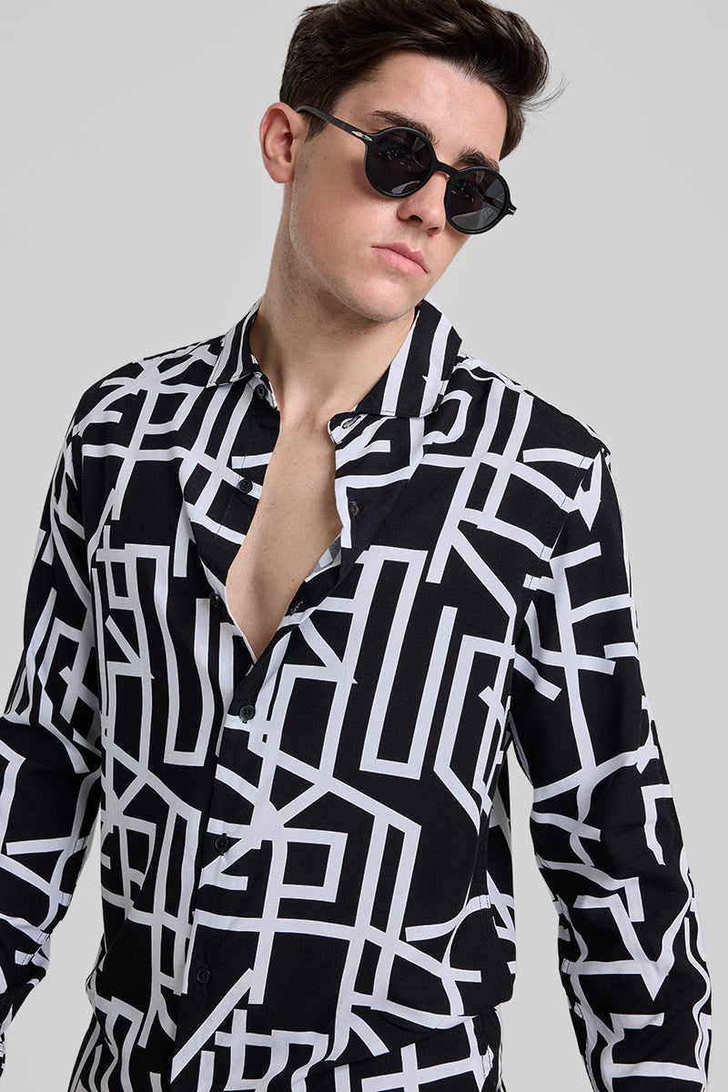 Black Abstract Slim Fit Shirt