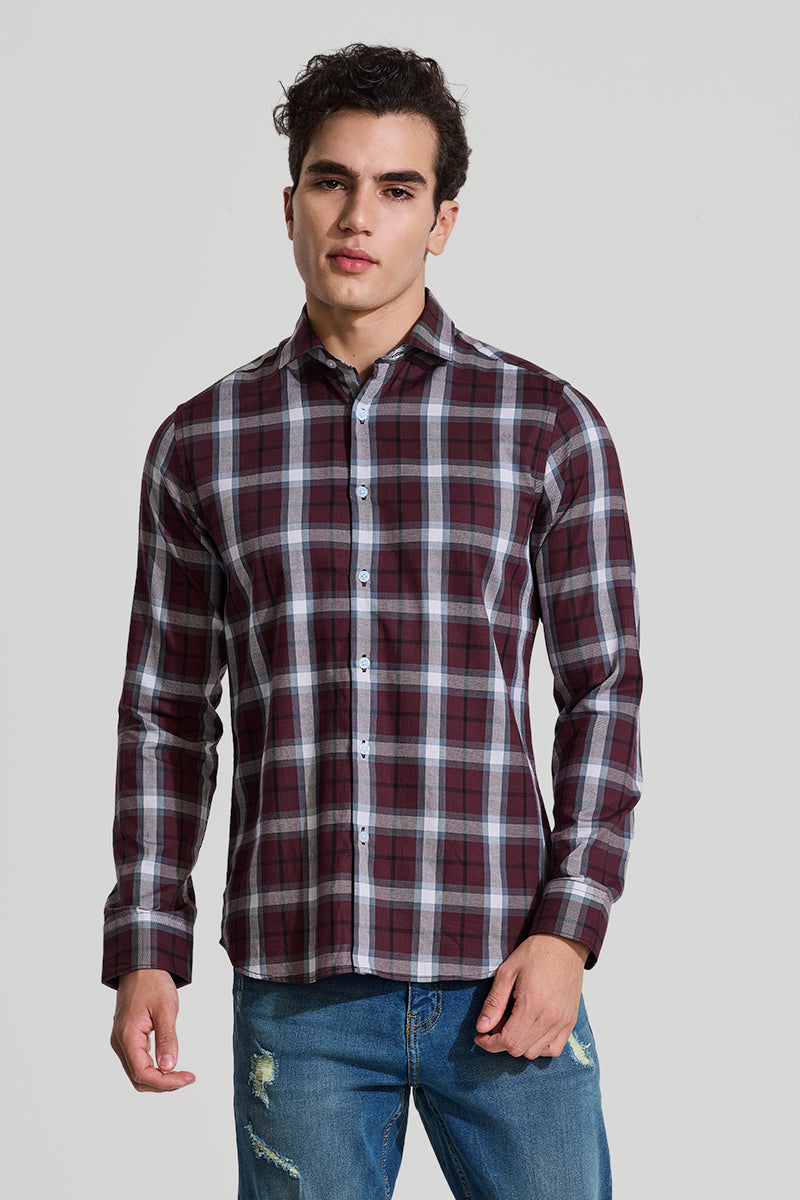 Burgundy Checks Slim Fit Shirt