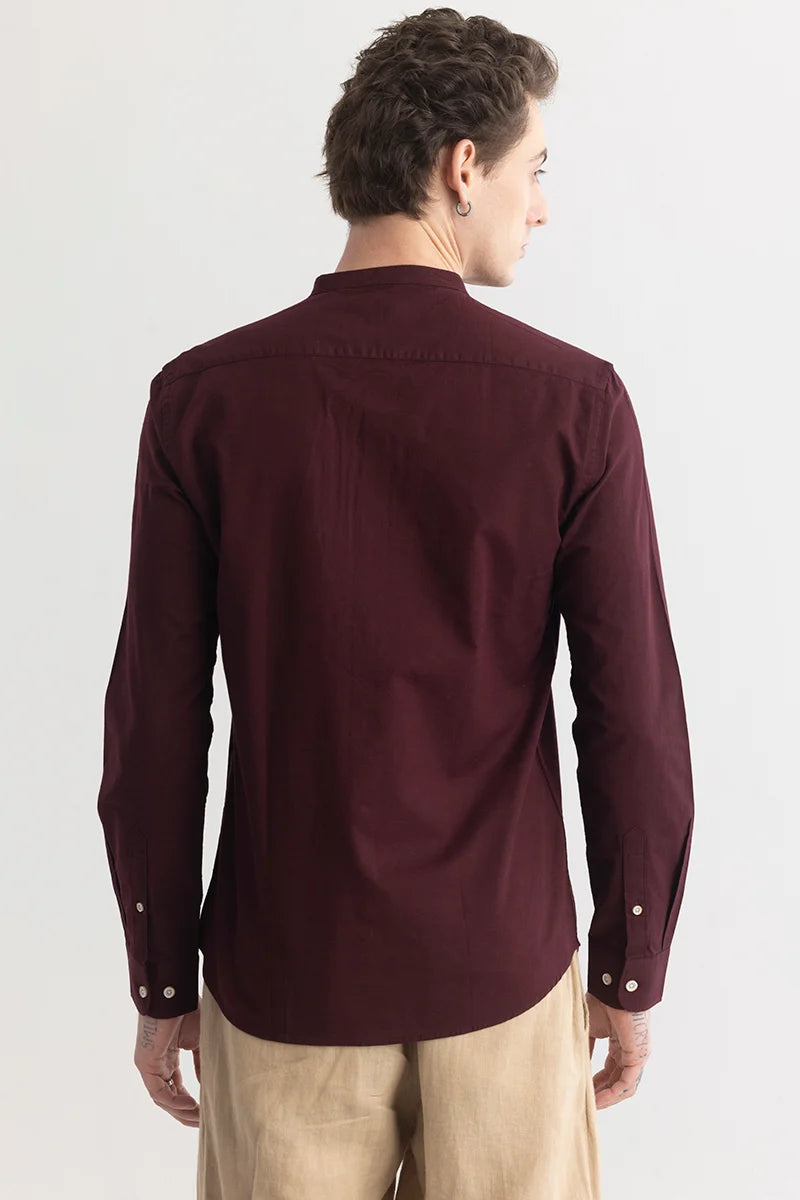 Mandarique Maroon Linen Blend Shirt