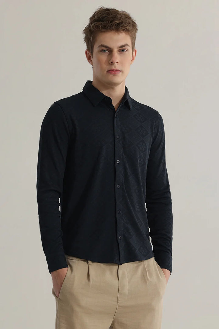 IntricWeave Navy Self-Design Shirt