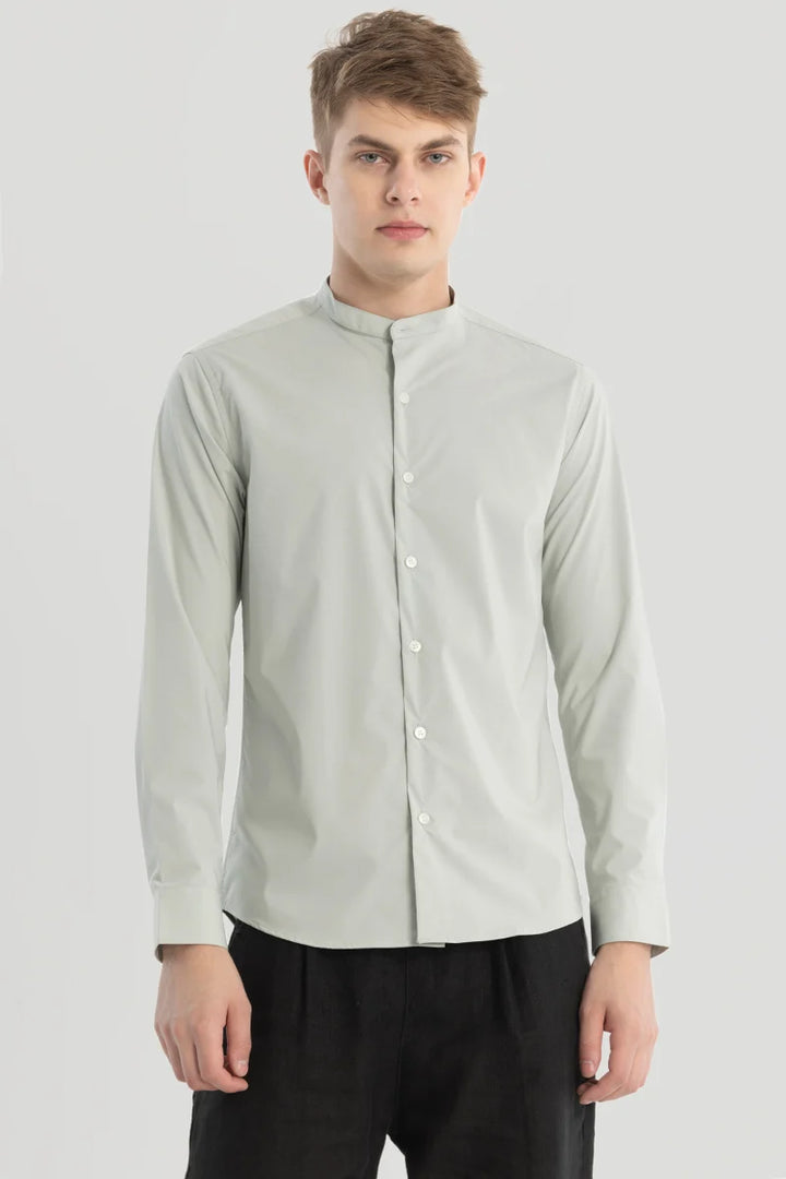 Grey Plain Mandarin Shirt