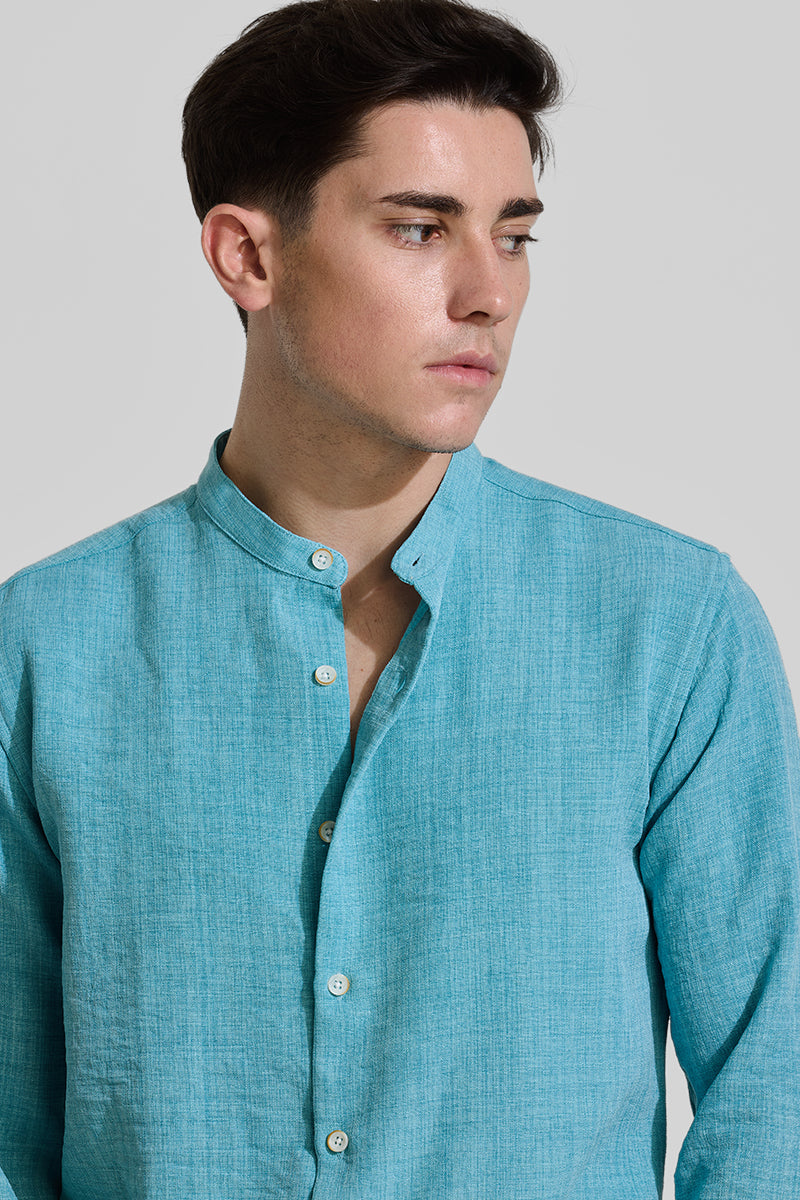 Turquoise Mandarin Textured Shirt