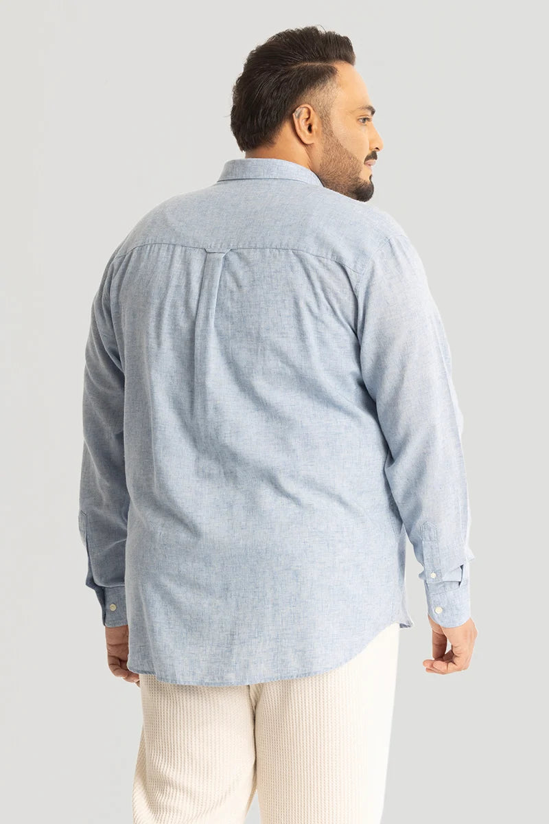 Light Blue Linen Blend Plus Size Shirt