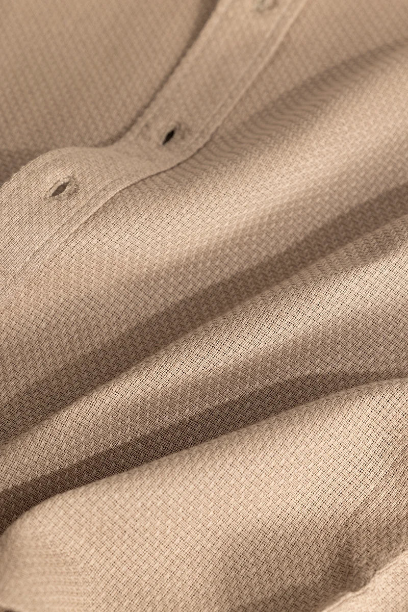 Light Brown Woven Mandarin Shirt