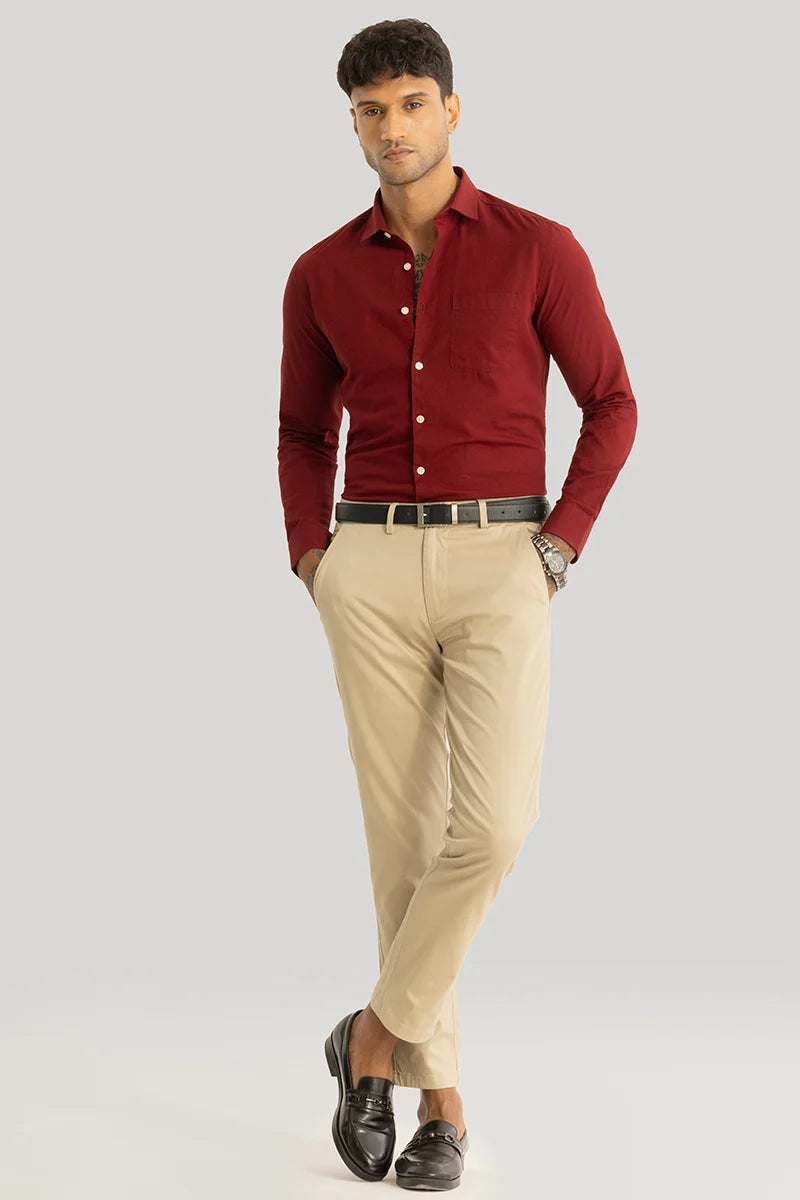 Claudio Red Plain Linen Shirt