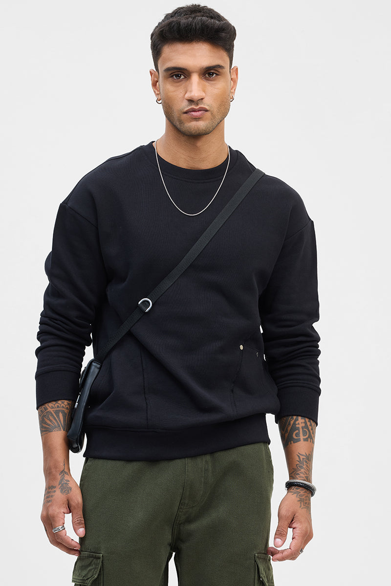 Black Solid Slim Fit Sweater