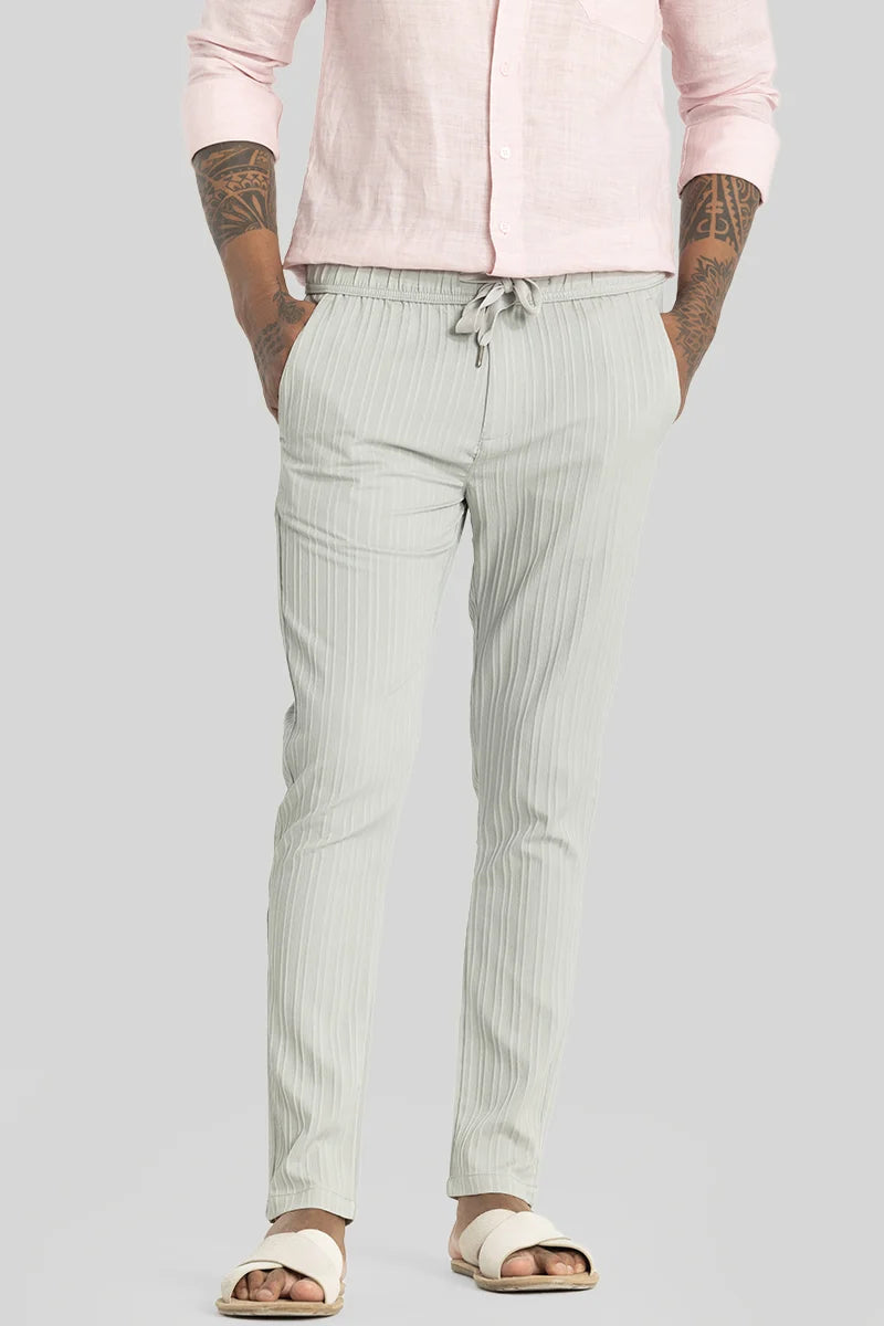 Harbor Light Grey Stripes Slim Fit Trousers