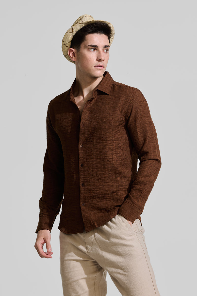 Brown Self-Striped Shirt