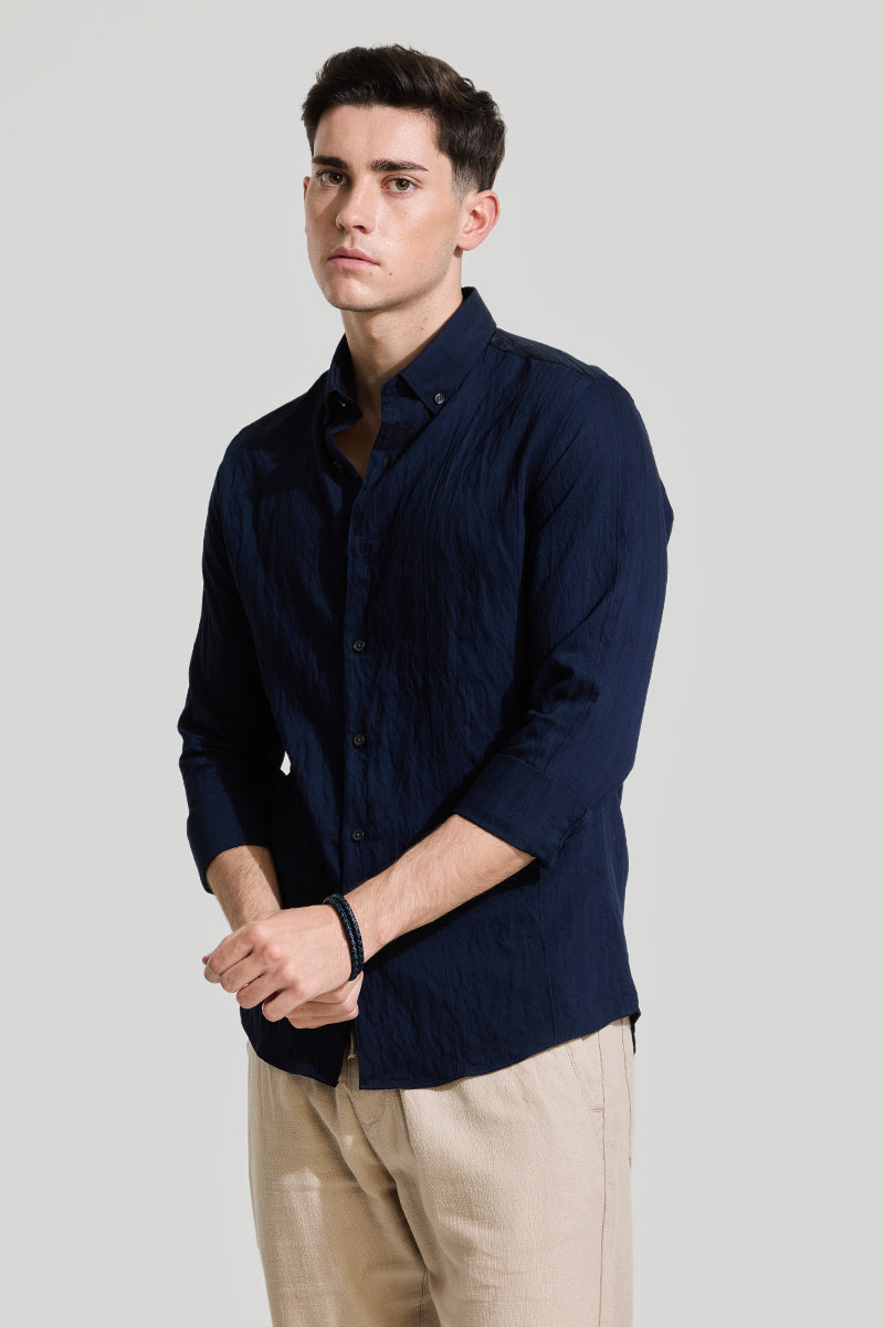 Navy Textured Slim Fit Shirt