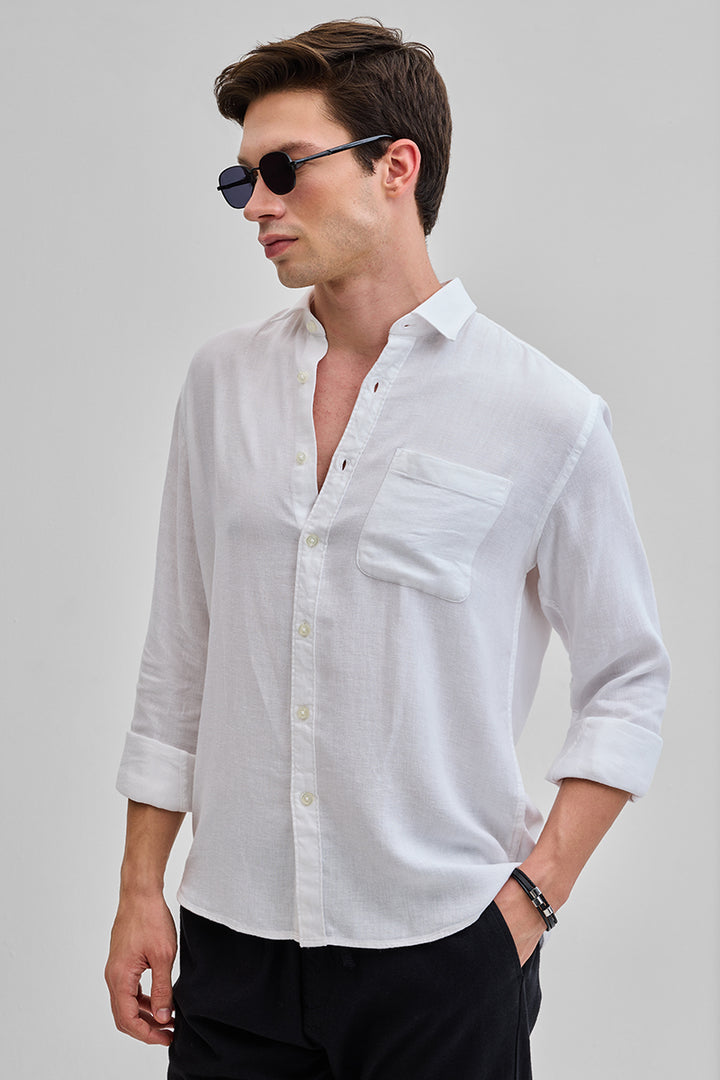 White Slim Fit Linen Shirt