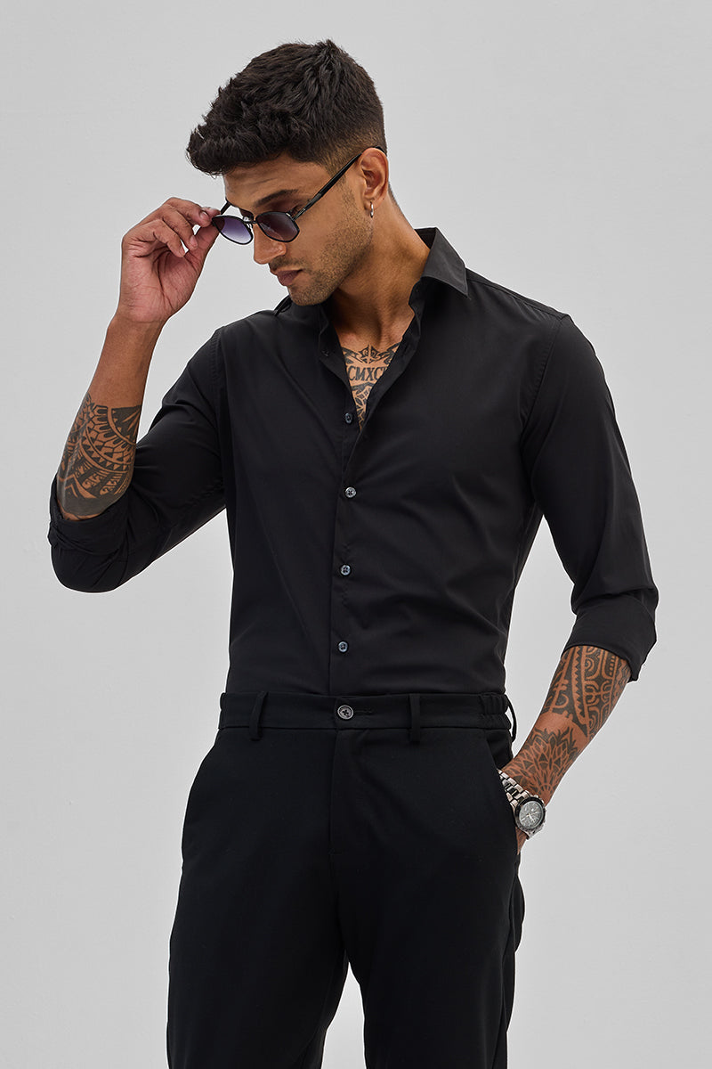 Black Slim Fit Stretch Shirt