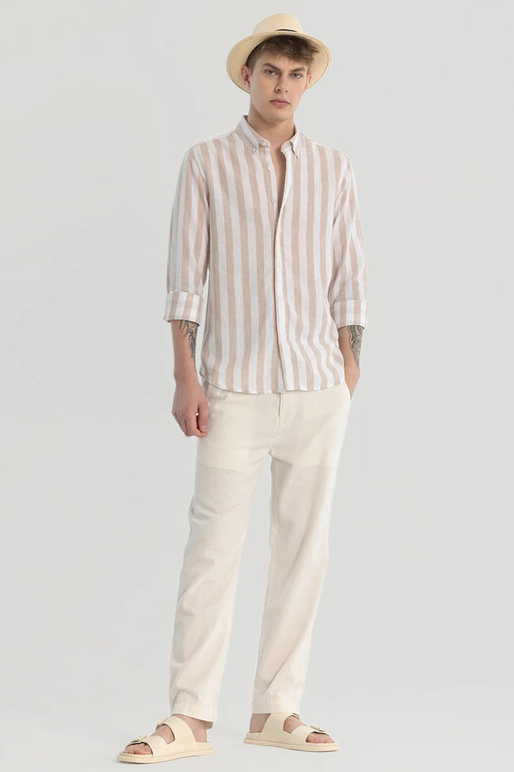 Peach Stripes Linen Blend Shirt