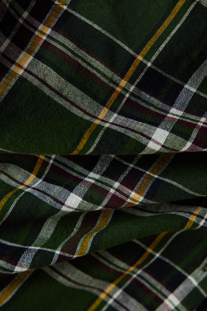 Dark Green Checks Linen Shirt