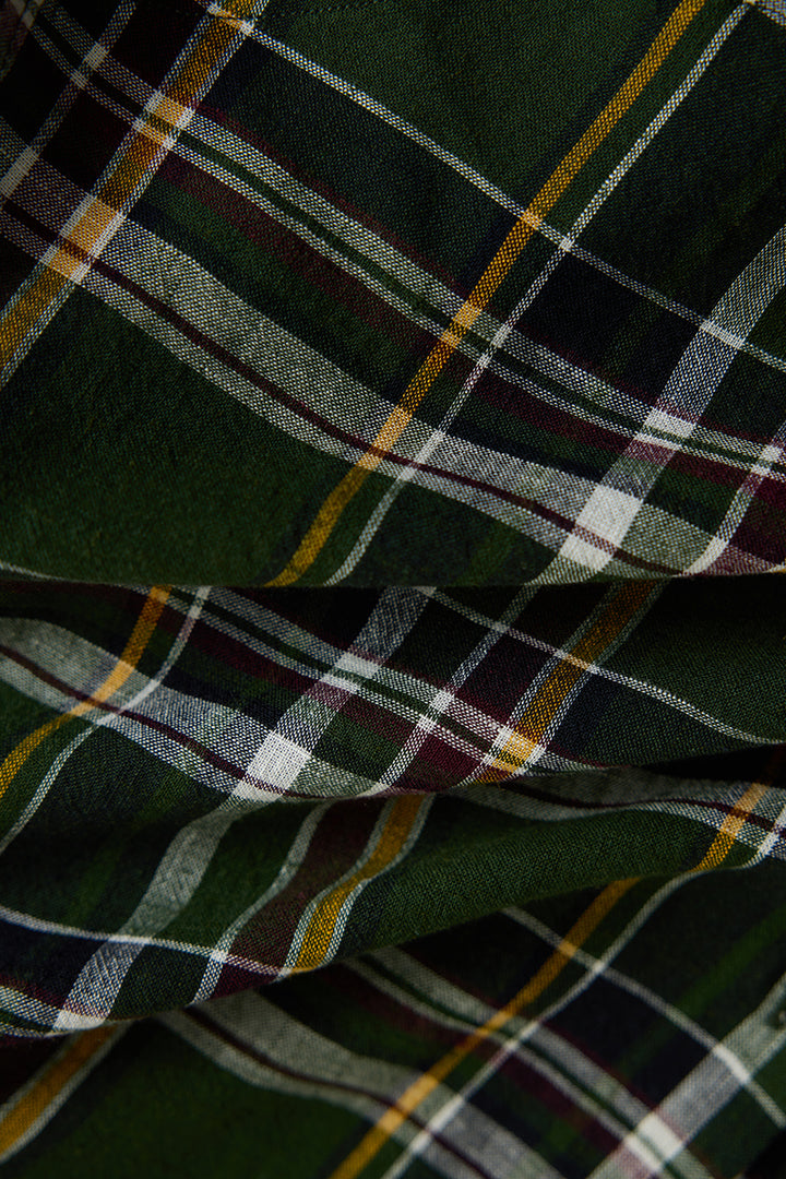 Dark Green Checks Linen Shirt