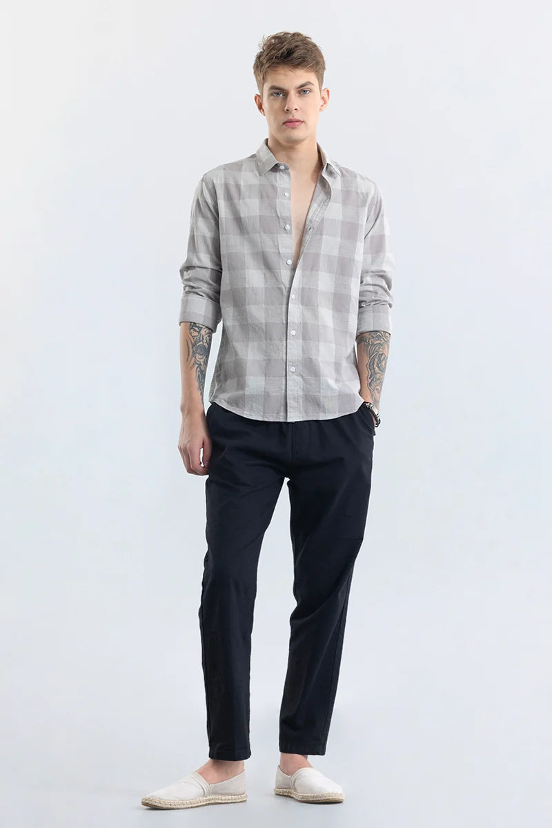 Alessia Cloud Grey Checks Linen Blend Shirt