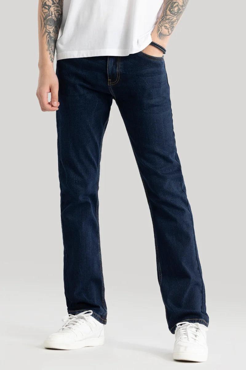 Olivier Navy Plain Straight Fit Jeans