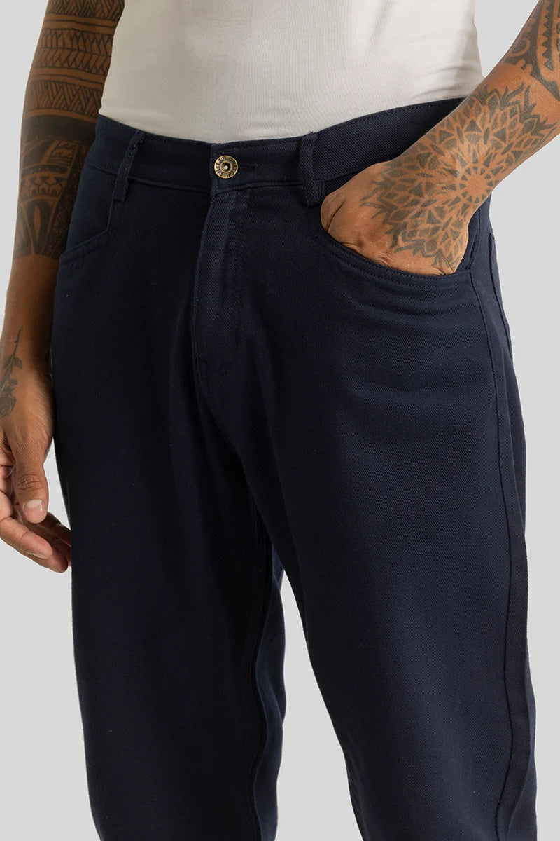 Camille Navy Plain Relaxed Fit Chinos