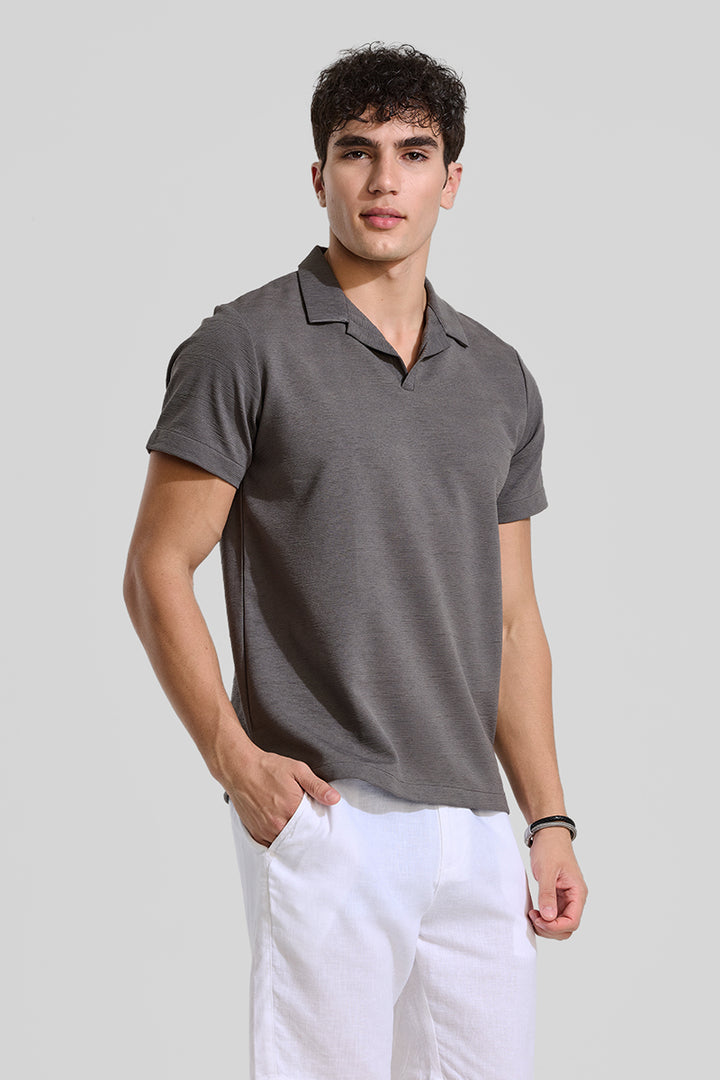 Grey Textured Polo T-Shirt